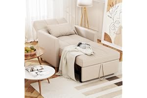 UNIONLINE Single Sofa Chair 175cm Beige, Sleeper Chair Bed Pull Out Convertible, 3-in-1 Adjustable Sleep Armchair with Side Pocket for Small Room/Living Room/Apartment