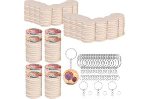 thirei Holz Scheiben Holzscheiben, 200 Stück Runde Holzscheiben mit Loch, Holzscheiben Holzanhänger, 40mm Dick Holz Log Scheiben Rund, Für DIY Handwerk Malen Hochzeit Heimdekoration