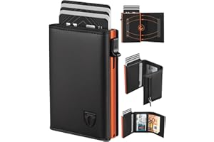 TEEHON Geldbörse Herren, Portmonee Herren mit Münzfach & RFID Schutz, Magnetischer Slim Wallet, Leder Portmonee, 7 Kartenetui, ID-Fenster - Schwarz Orange