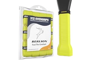 BERLION 12 Overgrip Padel Pelle ou Grip Ruban Raquette Tennis avec Caoutchouc ou Anneau Protecteur de Poignée Padel Rugoso