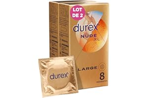 Durex 16 Préservatifs Nude XL - Homme Extra Fins et Extra Large, Largeur nominale 60 mm - 2x8 unités