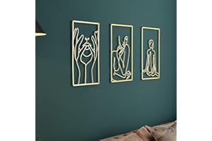 3 Pcs Gold Metal Wall Art Decor- Elegant, Stylish Female Body Line Art with 3D Shadow Effect- Abstract, Minimalist Wall Art for Bedroom, Living Room & More- Modern, Gold Accent Decor