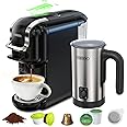 HiBREW 5-in-1 Coffee Maker & 4-in-1 Stainless Steel Milk Frother Combo, 19 Bar Espresso Machine for Capsules, DG*/Nes* Original/Ground Coffee/K-cup*/ESE Pod Compatible, Cold/Hot Mode, 600ml