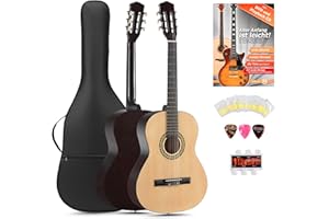 Classic Cantabile Acoustic Series AS-851-L Klassikgitarre 3/4 für Linkshänder Starter-SET (Konzertgitarre, Bag/Tasche, Schule, CD, DVD, Plektren, Saiten, Stimmpfeife) natur