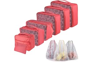 Sciphylia Set di 10 Borse Organizer Valigie da Viaggio Impermeabili Cubi di Imballaggio, Accessori Utili per Vestiti Cosmetici Scarpe Biancheria Intima Anguria Rossa