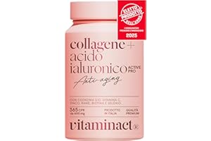 VITAMINACT Collagene e Acido Ialuronico ELETTO PRODOTTO DELL’ANNO 2025 - L’unico con Probiotico Testato Bifidobacterium L. BLG1 Migliorando del +30% l’assorbimento degli Attivi, Q10, Vitamin C, Zinco e Biotina