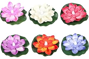 HPERU 6 pcs de piscine flottantes, lumière flottante de lotus pour l'étang, étang solaires LED Florer Flower Light Battery Activé Activé de lis pour le jardin Decor