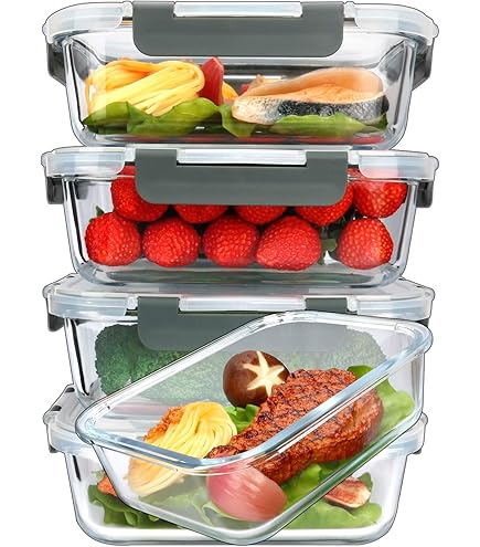 5-pack, 36 oz/1064 ml]Glazen maaltijdbereidingscontainers 3 compartimenten met deksels, glazen lunchcontainers, lunchbox voor bereide maaltijden, bentobox, BPA-vrij, magnetron, oven, vriezer, vaatwasser (4,5 kopjes