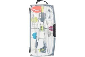 Maped - Compas de Précision pour Cercles jusqu'à 300 mm - Compas Balustre en Métal avec Bague Universelle et Étui-Mines - Coloris Aléatoire