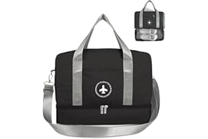 FANDARE Bolsa de Viaje 3 en 1 con Separación Seco/Mojado y Compartimento para Zapatos, Bolsa Deportiva Plegable 21L Impermeable para Hombre y Mujer, Ideal para Gimnasio, Deporte, Fin de Semana