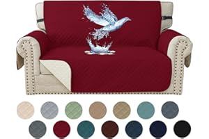 YSTELLAA Trapuntato Copridivano 2 Posti Con Braccioli, Impermeabile Copridivano, Universale Mobili Protector, Antiscivolo, Antimacchia, Per Soggiorno, Vino Rosso