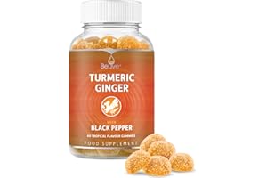BELIVE Turmeric Vitamin Supplement Gummies with Ginger & Black Pepper | Supports Joint Pain & Anti-Inflammatory Response | Active Ingredient 300mg Curcumin Extract | Vegan | Tropical Flavour (60 Count)