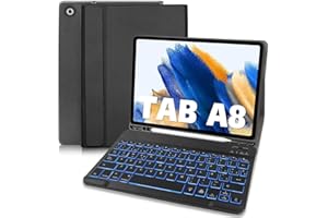 TENGWUDZ Samsung Galaxy Tab A8 Funda Teclado Español Ñ, Bluetooth Inalámbrico 7 Colores Iluminado Teclado(QWERTZ) con Lápiz Soporte para Samsung Galaxy Tab A8 10.5 2022 (SM-X200/X205/X207) Negro