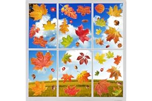 SINEKONG 6 liści, jesienne liście klonu, naklejki na okno, na Święto Dziękczynienia, samoprzylepne, jesienne liście, dekoracja okienna na dożynki, imprezę, jesień, sezonowa dekoracja