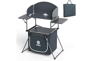 EVER ADVANCED Tavolo da campeggio pieghevole portatile con borsa portaoggetti, tavolo grill con parabrezza per cucinare all'aperto, barbecue, picnic e campeggio, con borsa per il trasporto