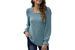 Aokosor Long Sleeve Tops Women Lightweight Jumpers Ladies Square Neck Sweatshirts Casual Puff Sleeves