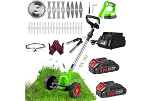 FISIYINDZ Debroussailleuse Electrique sans Fil 21V Coupe Bordure sans Fil avec 2 Batterie et Chargeur Rapide 29 Lames de Rechange Faible Bruit pour la Coupe de Jardin, Pelouses