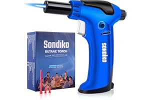 Sondiko Creme Brulee Torch, Butane Torch Refillable One-Handed Operation Torch Lighter with Adjustable Flame, Continuously Flame, Vertical Heating Mode(Butane Gas Not Included)