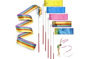ZWZNBL Lot de 5 rubans de danse rythmique avec bâton rotatif de 2 m - Convient pour la gymnastique des enfants, la danse, le cirque, la fanfare