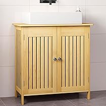 Mobile Sottolavabo Per Bagno In Bambù - Con Ripiano Regolabile E Ante Ventilate - Foto 5