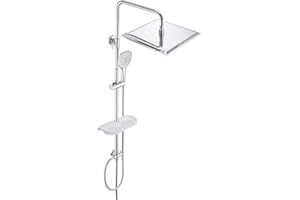 JOHO Columna de Ducha sin Grifo Ducha Para Baños Columna de Hidromasaje Set de Ducha sin Thermostato Monomando Acero Inoxidable con Estante y Cabezal Ducha 30 * 30cm.