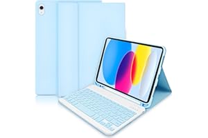 LACHESIS iPad 10th Generation Case with Keyboard 10.9 inch 2022 - Lightweight Smart Cover with Pencil Holde- Wireless Detachable Folio Keyboard Case for iPad 10th Generation 2022 - Blue