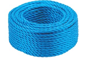 TRADEEN Blue Polypropylene Rope 30m Long 6mm Rope Maximum Breaking Load 530kg - Hard-Wearing 3-Strand Split Film Polypropylene Cord - Strong Rope for Tarpaulin Strapping Items Cargo Boating Washing Line