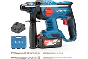 Dong Cheng 20V MAX Cordless Rotary Hammer Drill, 7/8 Inch SDS-Plus, 4 Modes, Adjustable Handle, with 4.0Ah Battery, 4 Drill Bits for Concrete/Brick/Wall/Metal (Rotary Hammer)