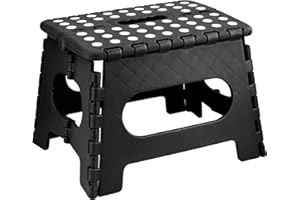 DASHMESH ONLINES Folding Step Stool Lightweight Strong Compact Non-Slip Multi-Purpose Easy Carrying Foldable Stool for Kids & Adults, Kitchen Garden Bathroom (9 Inch Black)