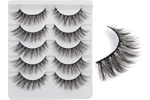 SIXSTARHAIR 5 Pares Pestañas Postizas Naturales Rizadas Gruesas Hecho a Mano Reutilizables Pestañas Esponjosas Pestañas Negras Mullidas Impermeable Natural Cateye Wispy Eyelashes
