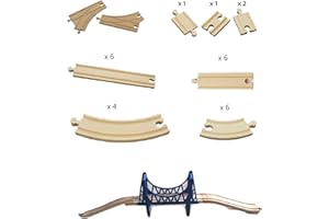 Fun World Toys Eisenbahnzubehör Holzeisenbahn Schienensortiment - Schienen Set für die BRIO Bigjigs Thomas Eisenbahn (Premier-Erweiterungspaket)