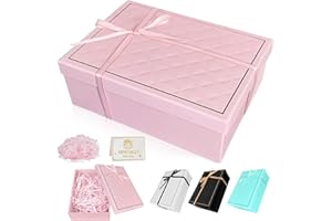 Nokwocy Scatola Regalo con Coperchio, 25x18x8.5cm Scatole Regalo Con Nastro, Confezione Regalos, Pieghevole Scatola Cartone Con Coperchio per San Valentino Compleanni Matrimonio