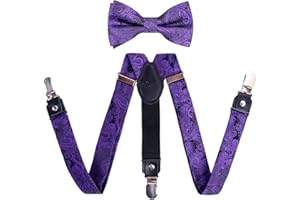 Alizeal Set di 3 bretelle regolabili con papillon pre-annodato e papillon a forma di Y per ragazzi