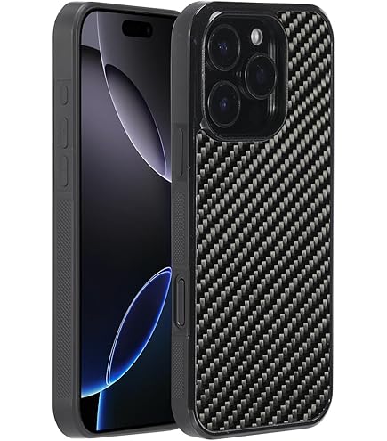 Molzar Grip Series For IPhone 16 Pro Case With Real Forged Carbon Fiber, Grippy Edges Design, Works With Qi-Certified Chargers, Compatible With IPhone 16 Pro, Glossy Black/Red