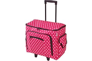 SEWING ONLINE Large Sewing Machine Trolley Bag on Wheels in a Durable Pink Fabric with White Polka Dots, 47 x 38 x 24cm, Birch 006108/PINK-DOT