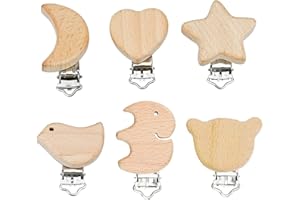 WEGETIT Gamital 6 Stück Schnuller Clip Nuckelclip Baby Clip Metall Holz Schnullerclip Säugling Schnuller Verschlüsse Halter Schnullerketten Clips Nippel Halter für Baby und Kinder