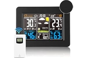 VORRINC Stazione Meteo con Sensore Esterno, Stazione Meteorologica con Ampio Schermo LCD Display Sveglia, Weather Station con Tempo Data Temperatura Umidità Previsioni di Tempo, Nero