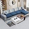 FURNY Oriona 5 Seater Fabric RHS L Shape Sofa Set (Dark Blue-Light Grey)