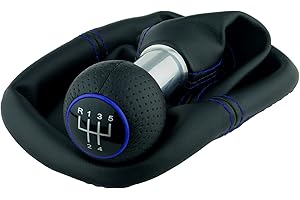 L & P Car Design L&P A0254-11 Schaltsack Schaltmanschette Schwarz Naht Blau GTI Look Schaltknauf 5 Gang 12mm kompatibel mit VW Golf 2 II 3 III Polo 6N 35i GTI Look Plug Play Ersatzteil