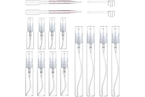 Uheltosly 12 Stück Sprühflasche klein, 3ml/5ml/10ml Mini-Feinnebel-Sprühflasche, Nachfüllbar Zerstäuber Sprayflasche leer, mit 2 Pcs Pipetten und 2 Pcs Presskopf für Unterwegs