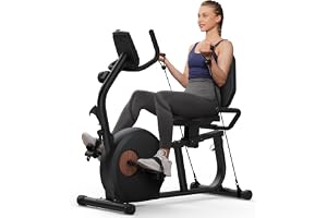 MERACH Liggometer för hemmet med motståndsband, tyst motionscykel med 8-stegs magnetmotstånd, appkompatibel, LCD-skärm, pulssensorer, justerbart ryggstöd