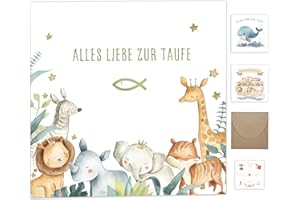 Legezon Karte Taufe mit Umschlag aus Kraftpapier, Taufgeschenke für Jungen Mädchen Patenkind Geburt, Taufkarten Sticker Deko, Glückwunschkarten zur, Personalisiert Geschenk Klappkarte Waldtieren