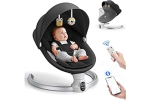 Kotsy Bouncer eléctrico para bebés con 5 amplitudes de swing temporizador de 3 etapas, silla de gorila para bebés con control de aplicaciones móviles y control remoto(Negro)