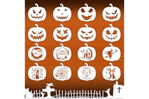 GUITTLY 16 PCS Halloween Stencils, Pumpkin Face Stencils for Carving, Reusable Plastic Large Halloween Templates for Painting on Wood DIY Pumpkin Crafts Wall Fabrics Window Hallowmas Art Decor (Stencils1)