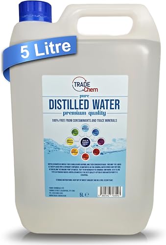 Pure Chem Distilled Water Ironing Water - CPAP Machines, Steam Irons | 5L Purified distilled water for CPAP machines, steam irons, batteries, radiators, cleaning, cosmetics and plants