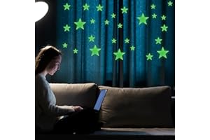 Ymapinc Fluorescencyjne gwiazdy, samoprzylepne, 477 sztuk, gwiazdki do przyklejenia, duże naklejki na sufit 3D, do pokoju dziecięcego, gwieździste niebo, dekoracyjne, samoprzylepne na ściany