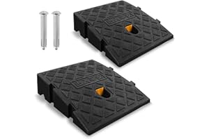 JIEGOUGO Kerb Ramp 2PCS Portable Lightweight Curb Ramps for Door, Steps, Wheelchairs, Mobility Scooters, Motorbikes with Expansion Bolts and Reflective Stickers