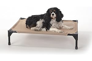 K&H Pet Products Original Pet Cot - Cama elevada para Mascotas para Todas Las Estaciones, Malla bronceada, tamaño Mediano, 25 x 32 x 7 Pulgadas