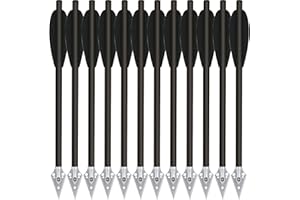 HUNTSPM 6,3" Bulloni per Balestra a Pistola in Carbonio Mini Frecce per Balestra con Punte da Caccia per 50-80lbs Pistola Balestra di Precisione Bersaglio Esercitarsi Frecce da Caccia