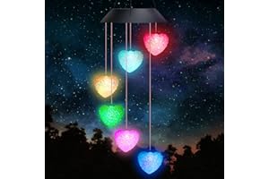 Januts Carillón de Viento Solar Campanilla Viento Cambio de Color Guirnalda Luces Solar Impermeables Colgante Decoración Luces Led Exterior Jardin Interiores Exteriores Patio, Corazón